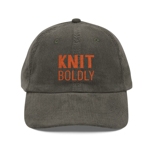 Knit Boldly Corduroy Cap —  Olive Embroidered Cotton Baseball Hat