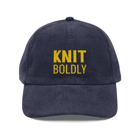 Knit Boldly Corduroy Cap — Embroidered Navy Cotton Baseball Hat