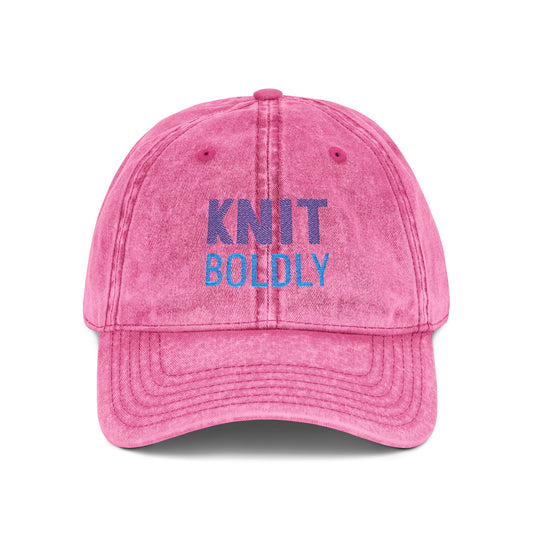 Knit Boldly Embroidered Pink Acid Wash Cap