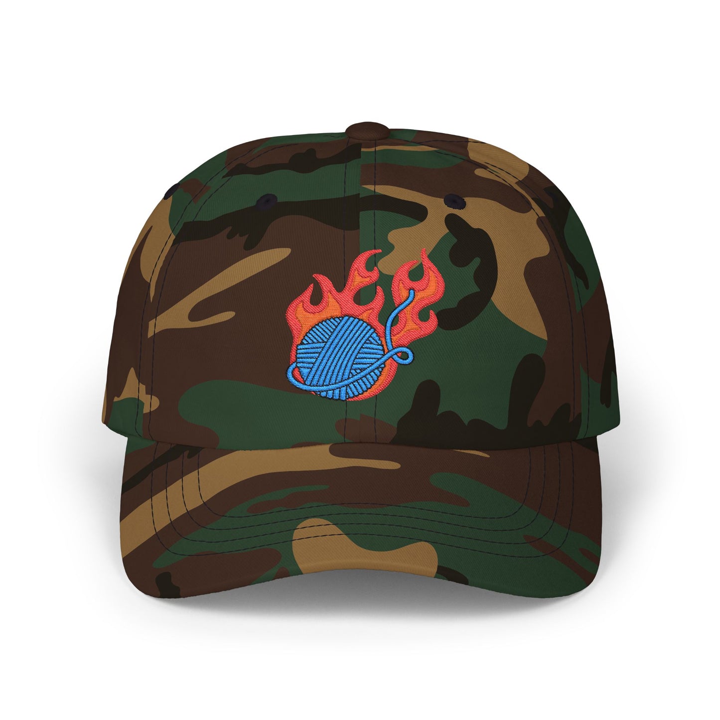 Baseball Cap with Flaming Yarn Embroidery