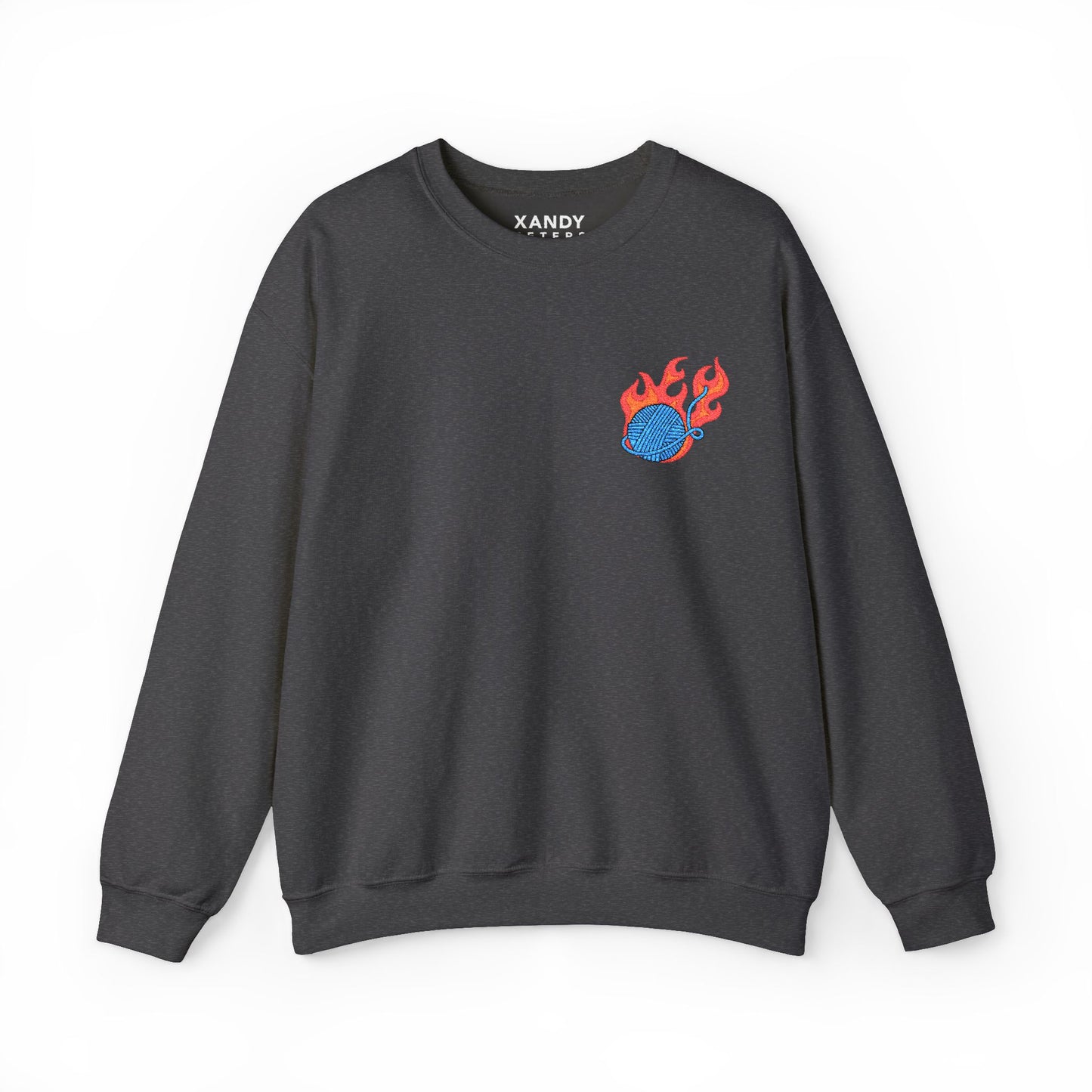 Great Balls Of Fire Crewneck Sweatshirt – Flaming Blue Yarn Ball Graphic