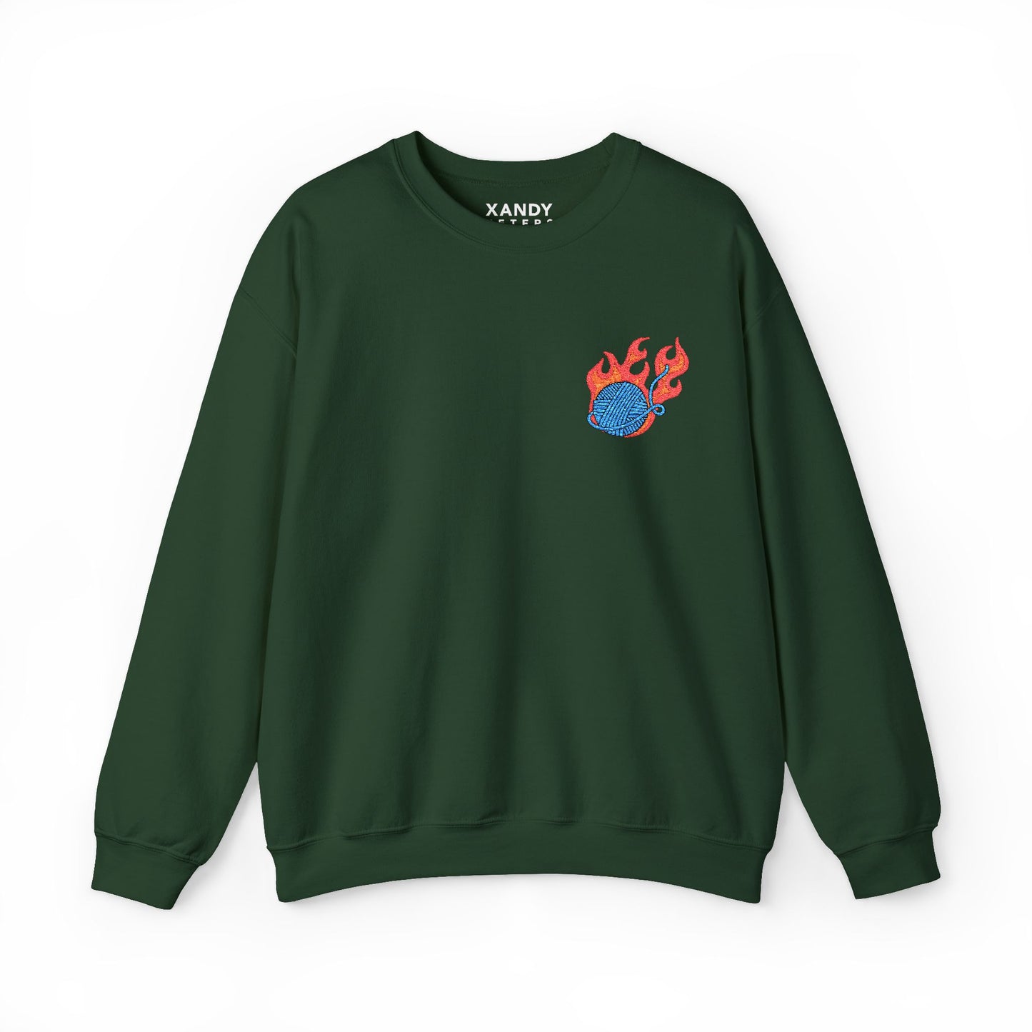 Great Balls Of Fire Crewneck Sweatshirt – Flaming Blue Yarn Ball Graphic