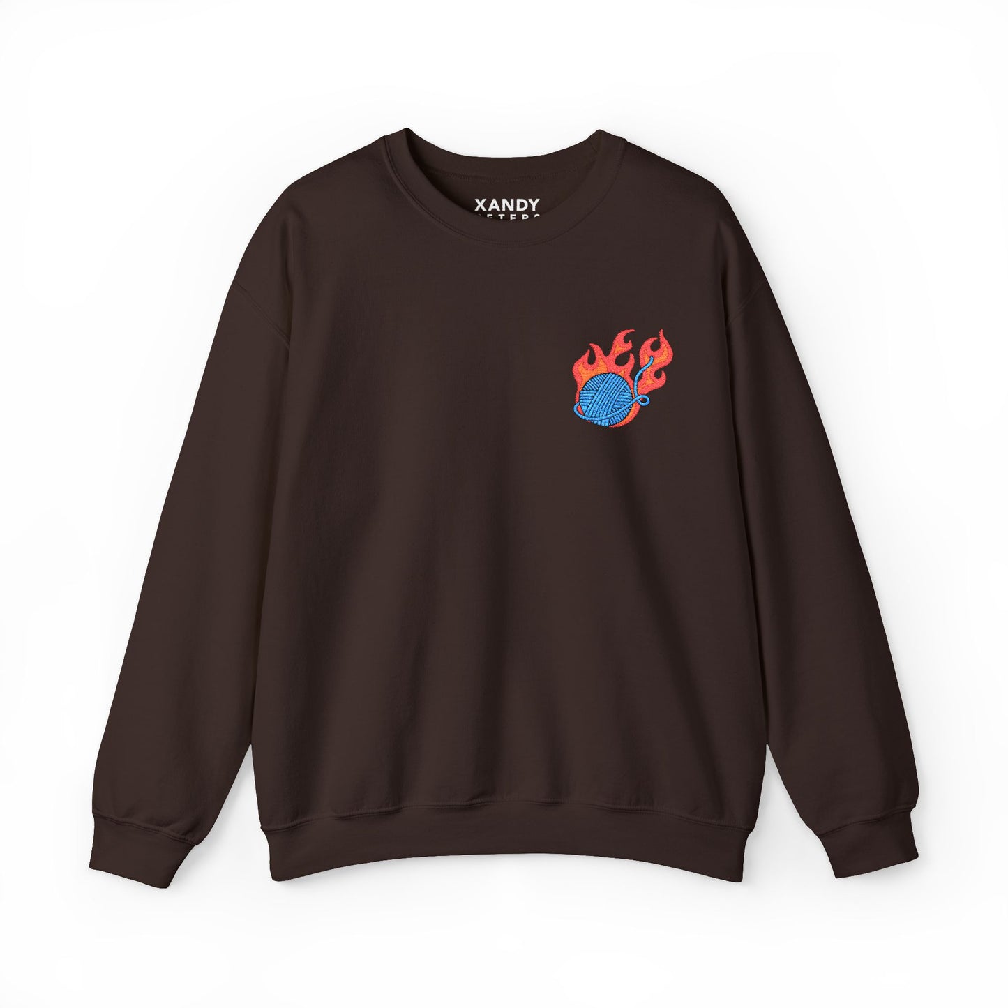 Great Balls Of Fire Crewneck Sweatshirt – Flaming Blue Yarn Ball Graphic