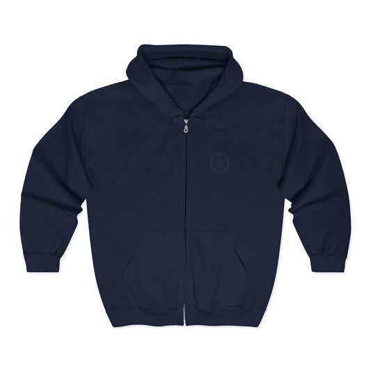 Navy Blue Directionally Challenged Full-Zip Hooded Sweatshirt (with subtle hints)