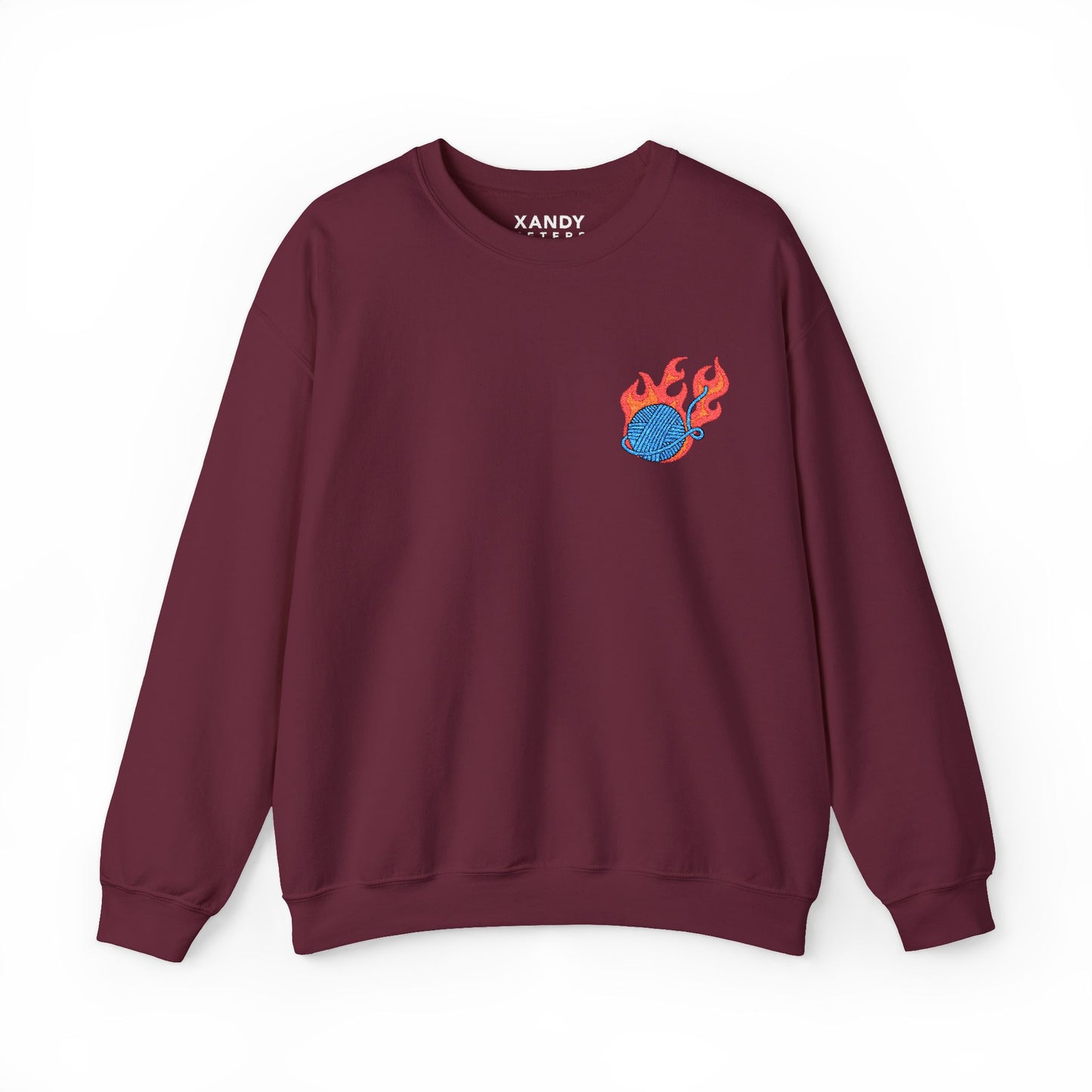 Great Balls Of Fire Crewneck Sweatshirt – Flaming Blue Yarn Ball Graphic
