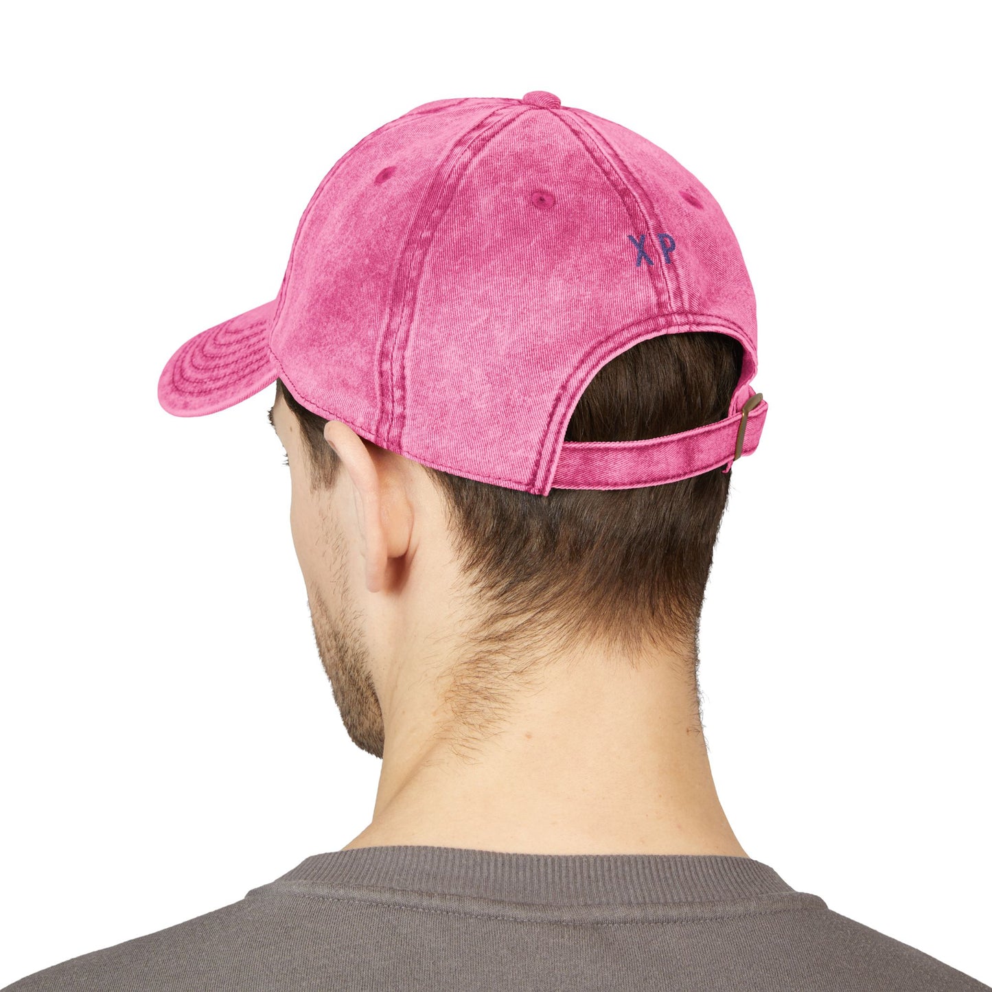 Knit Boldly Embroidered Pink Acid Wash Cap