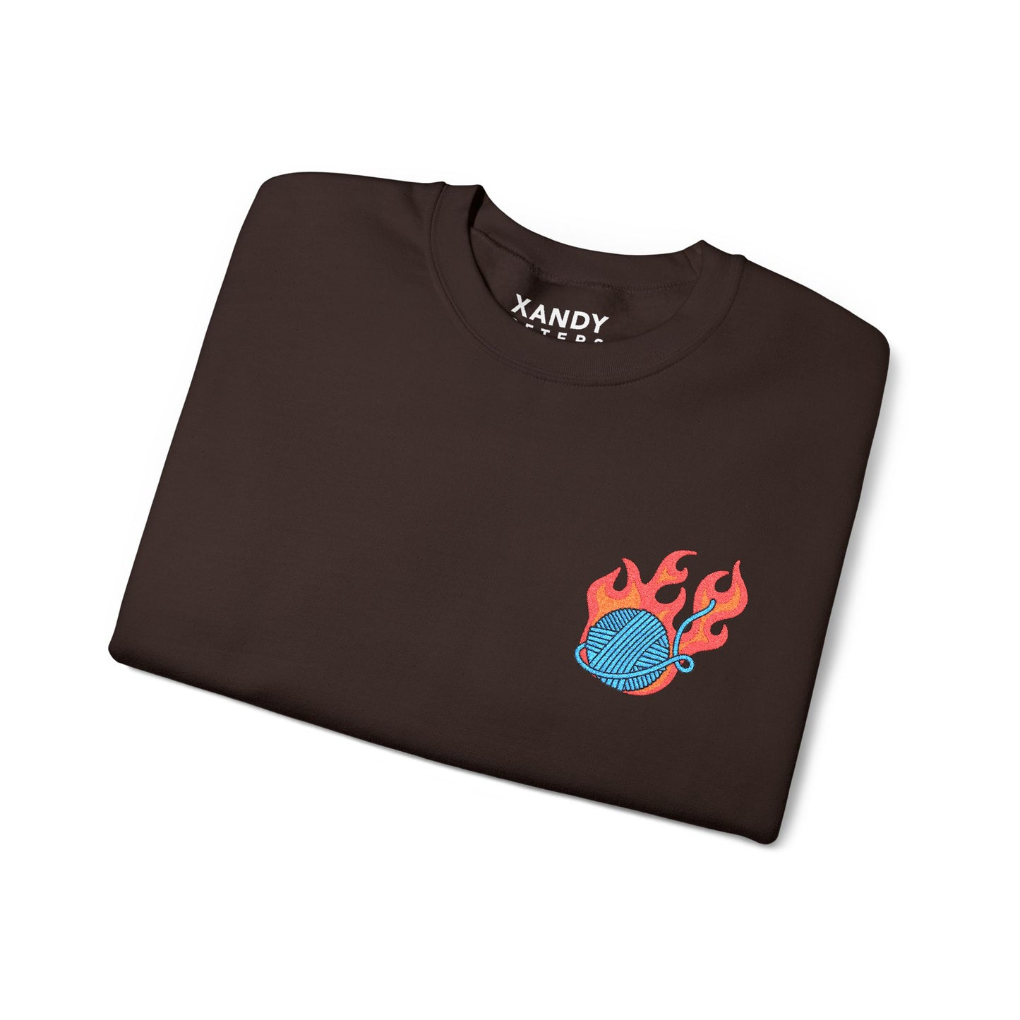 Great Balls Of Fire Crewneck Sweatshirt – Flaming Blue Yarn Ball Graphic