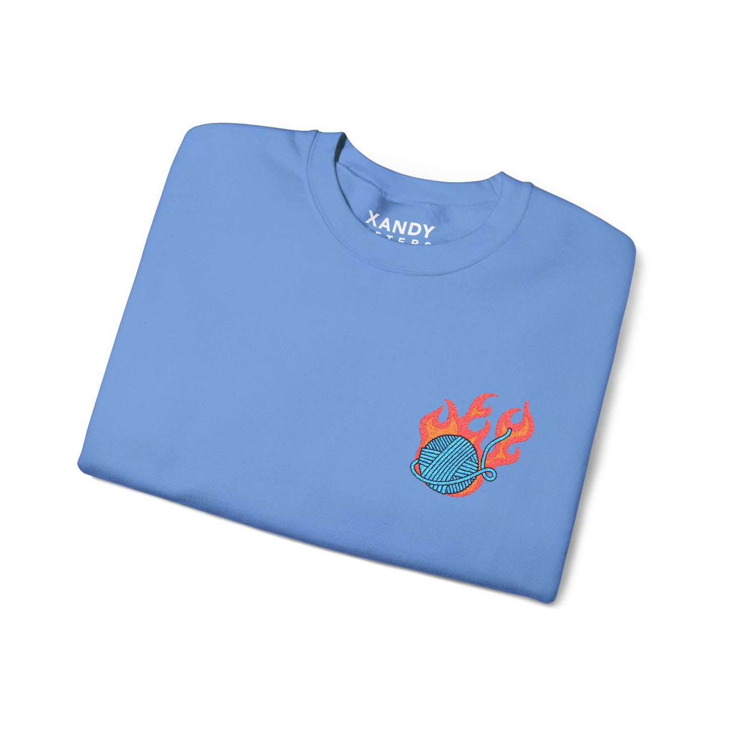 Great Balls Of Fire Crewneck Sweatshirt – Flaming Blue Yarn Ball Graphic