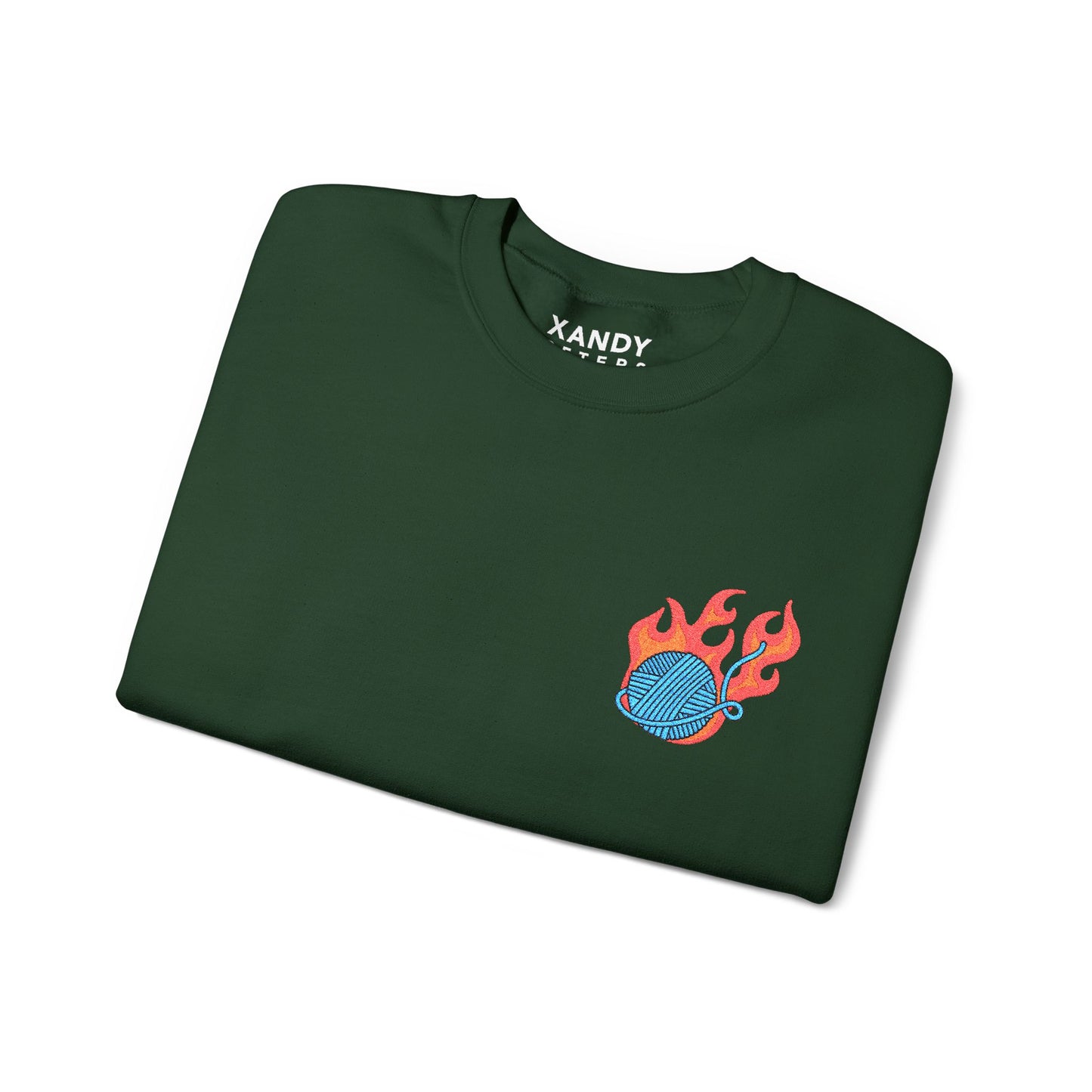 Great Balls Of Fire Crewneck Sweatshirt – Flaming Blue Yarn Ball Graphic