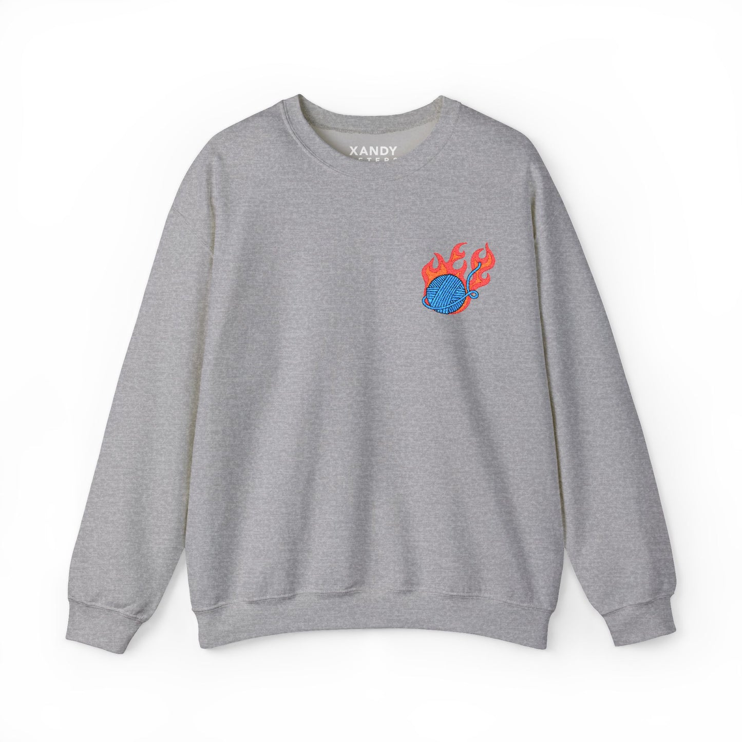 Great Balls Of Fire Crewneck Sweatshirt – Flaming Blue Yarn Ball Graphic