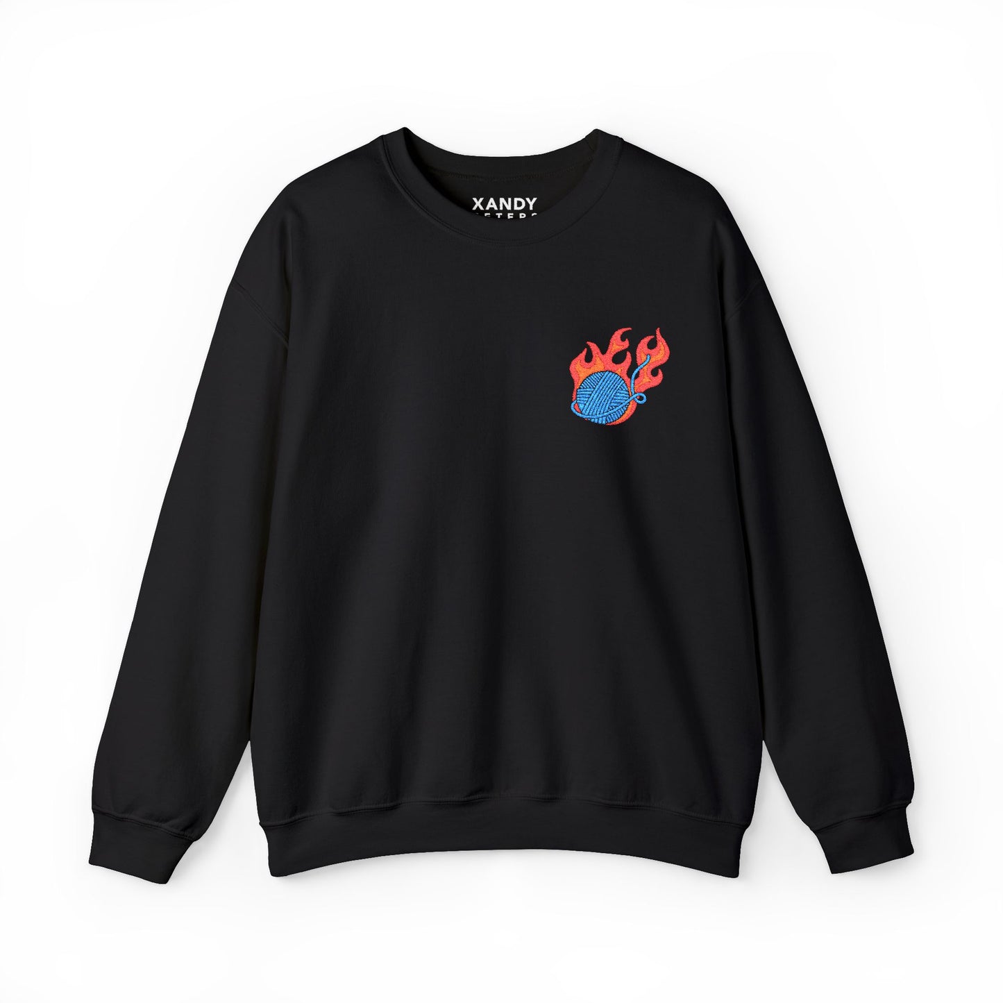 Great Balls Of Fire Crewneck Sweatshirt – Flaming Blue Yarn Ball Graphic