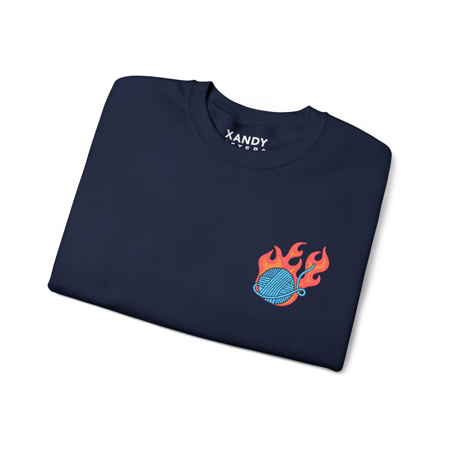 Great Balls Of Fire Crewneck Sweatshirt – Flaming Blue Yarn Ball Graphic