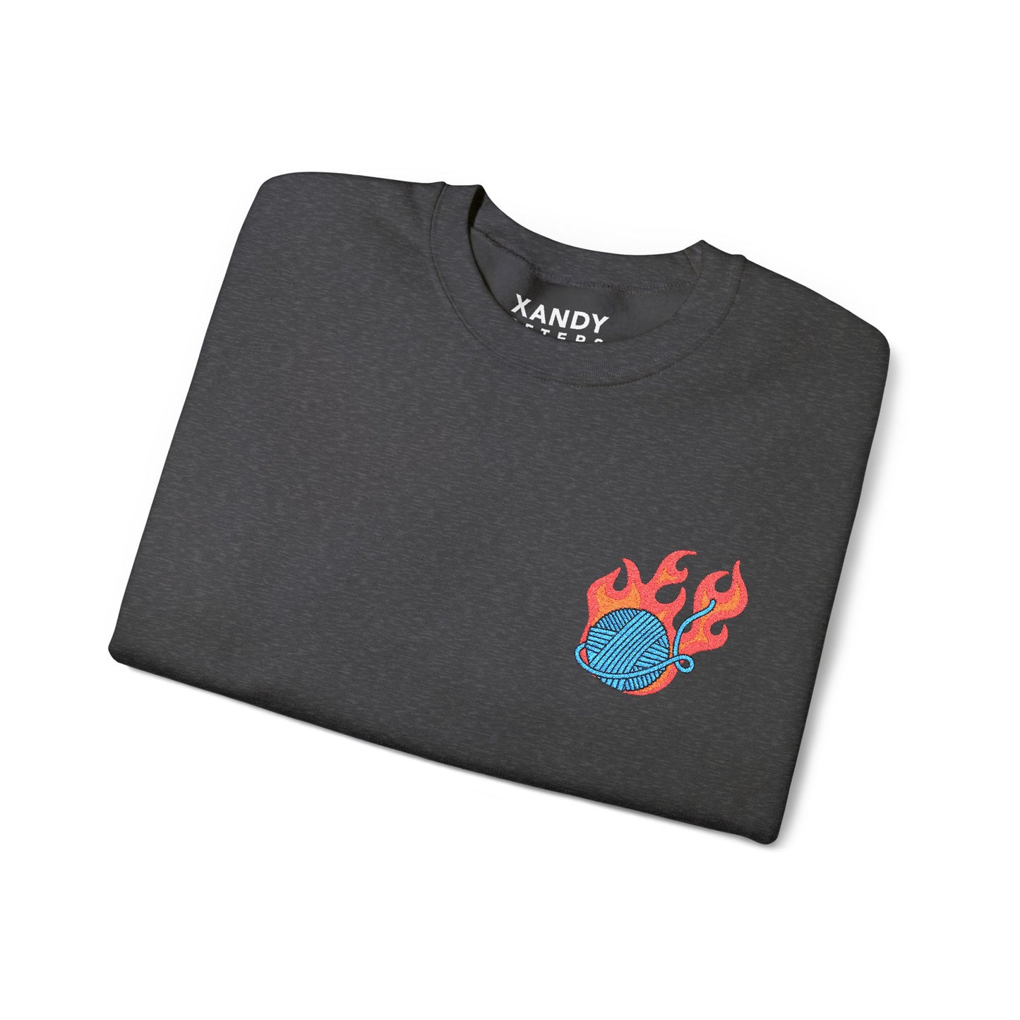 Great Balls Of Fire Crewneck Sweatshirt – Flaming Blue Yarn Ball Graphic