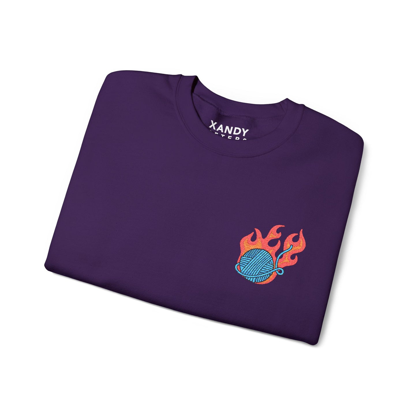 Great Balls Of Fire Crewneck Sweatshirt – Flaming Blue Yarn Ball Graphic