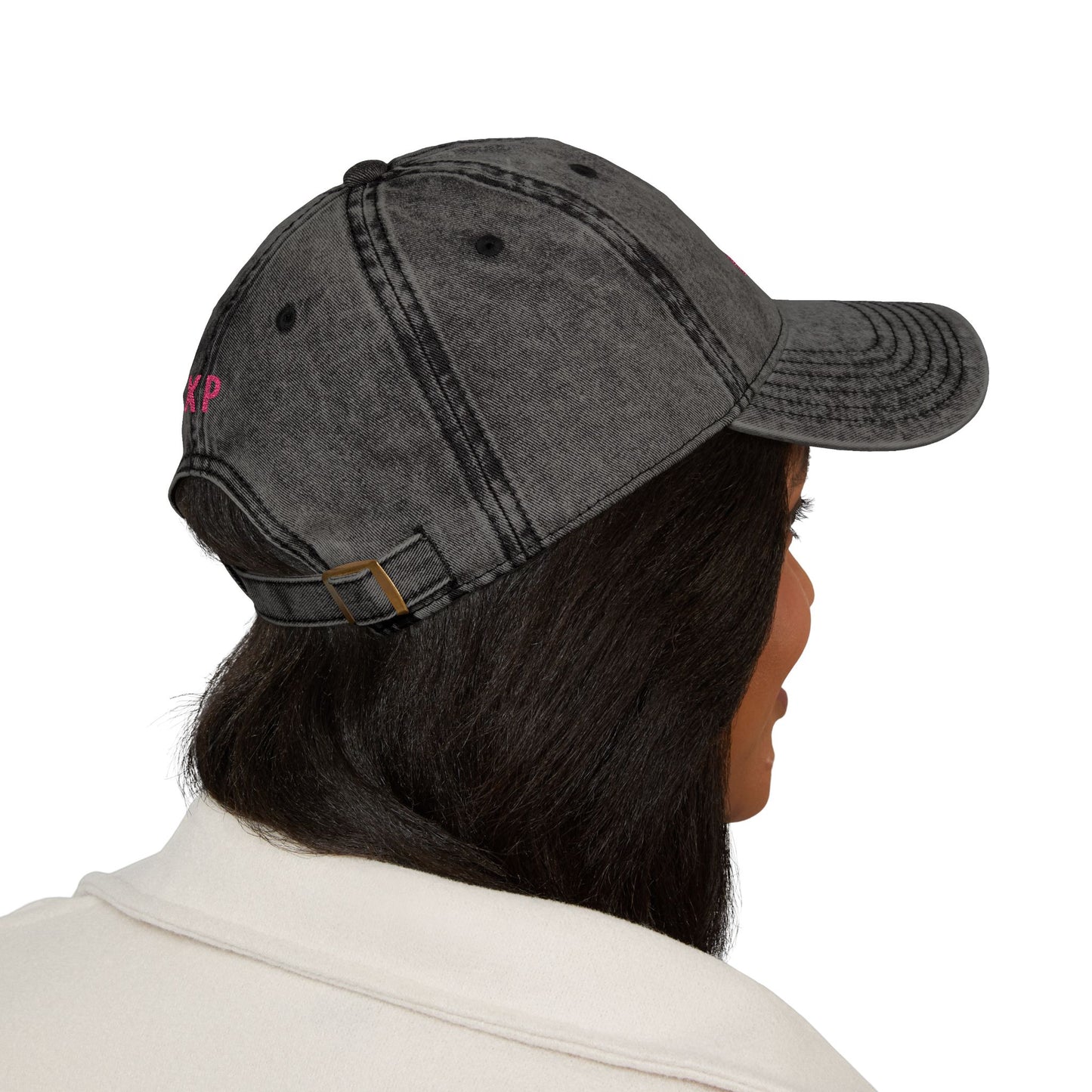 Knit Boldly Embroidered Black Acid Wash Cap