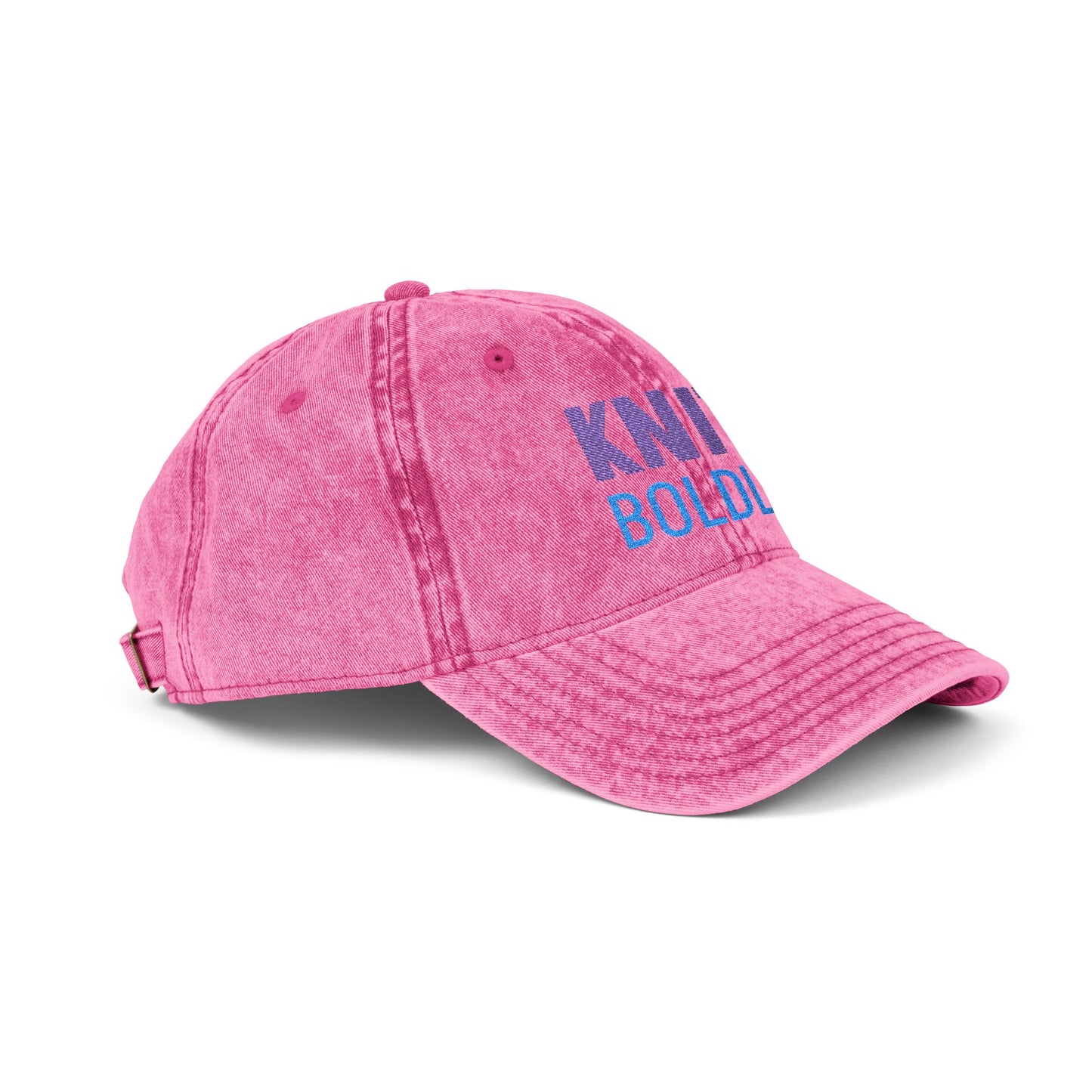 Knit Boldly Embroidered Pink Acid Wash Cap