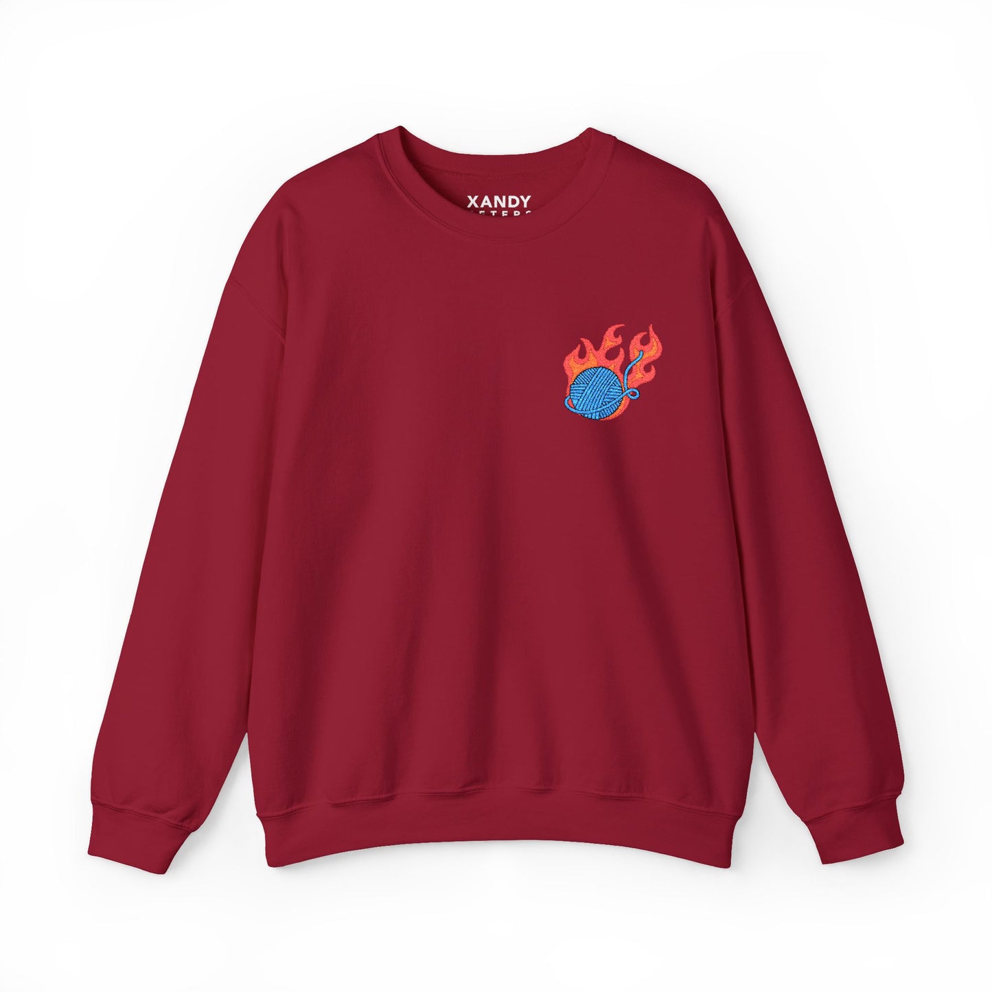 Great Balls Of Fire Crewneck Sweatshirt – Flaming Blue Yarn Ball Graphic