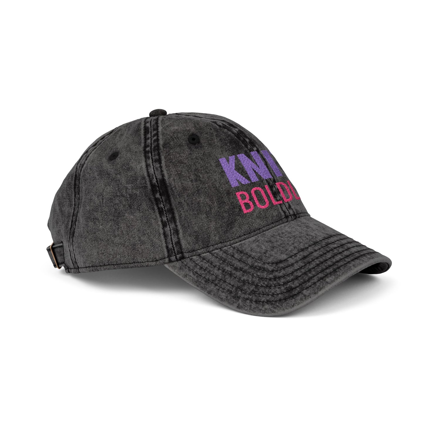 Knit Boldly Embroidered Black Acid Wash Cap