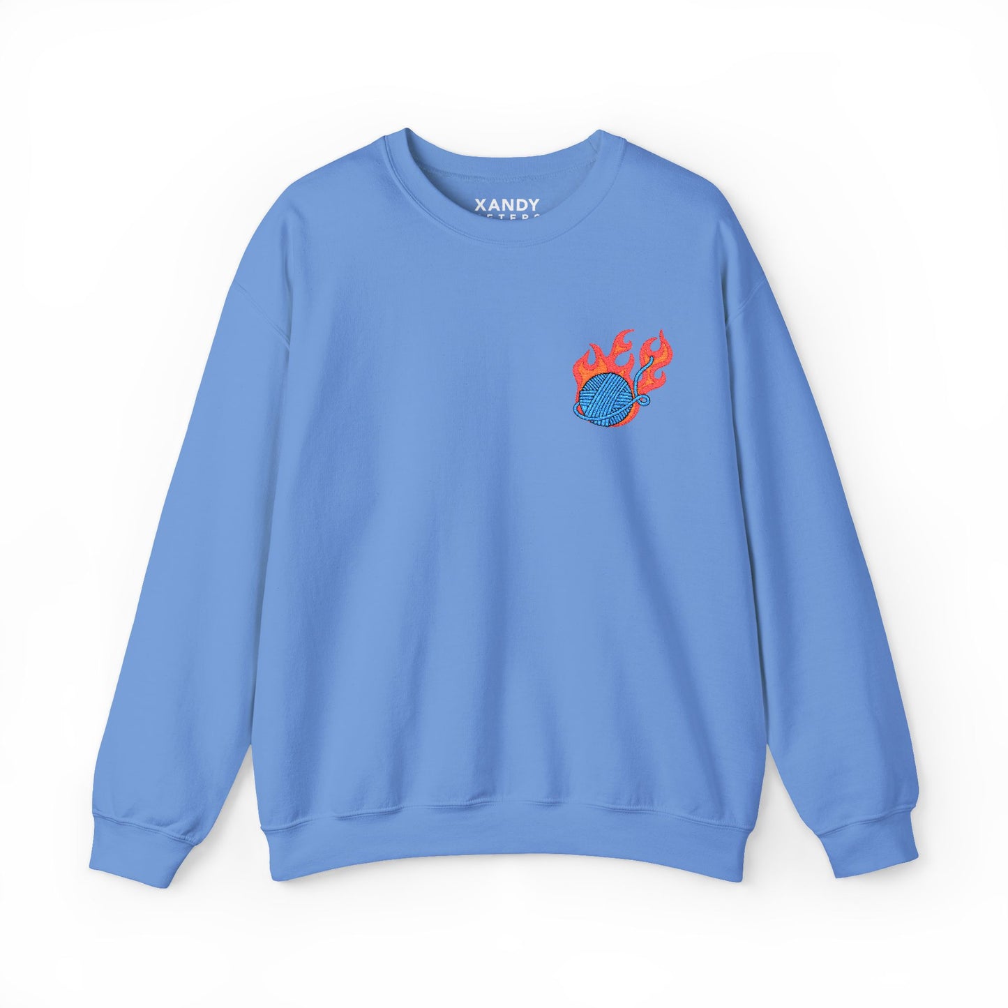Great Balls Of Fire Crewneck Sweatshirt – Flaming Blue Yarn Ball Graphic