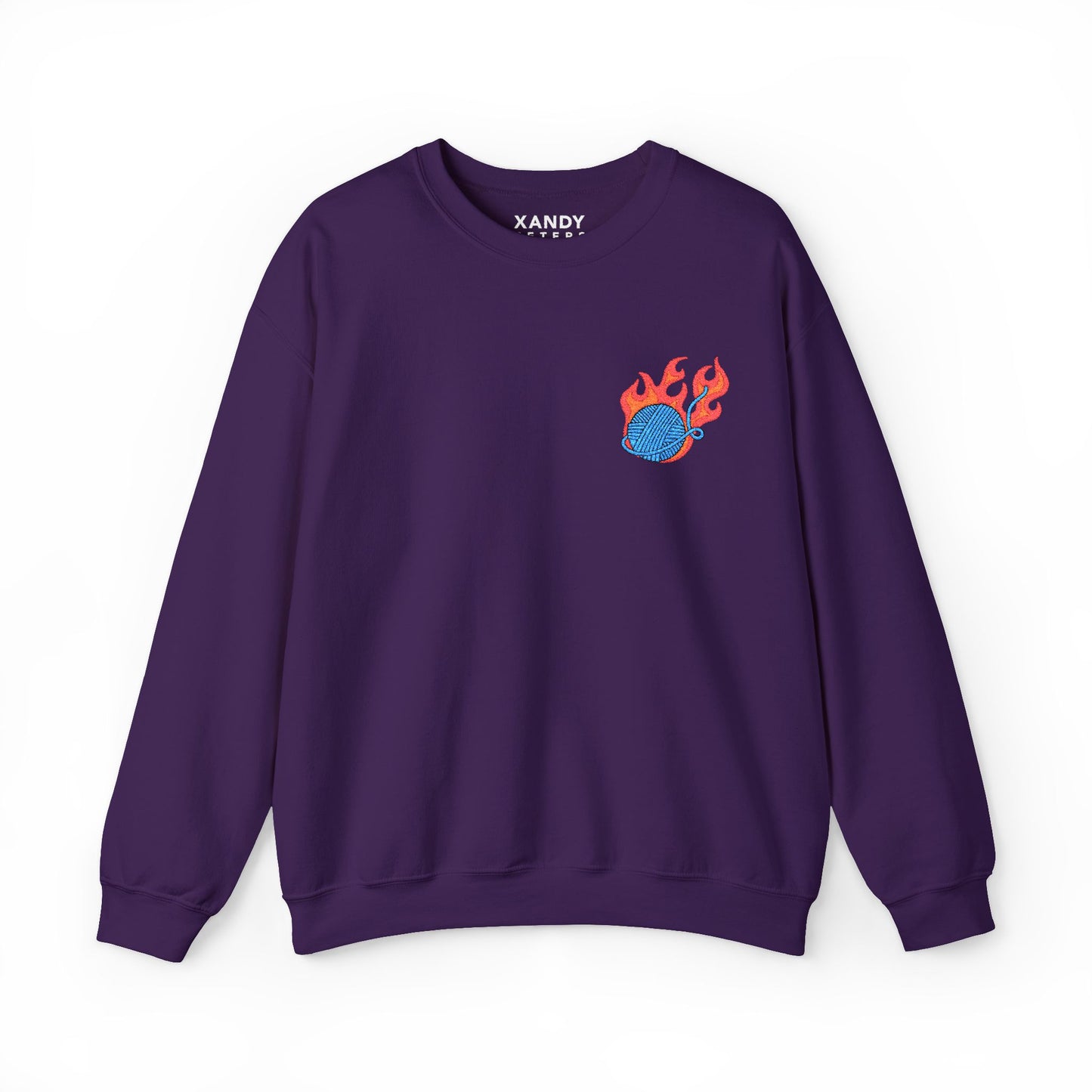 Great Balls Of Fire Crewneck Sweatshirt – Flaming Blue Yarn Ball Graphic