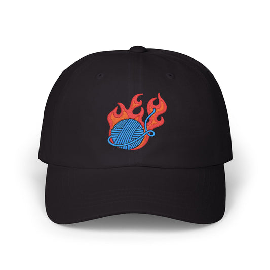 Baseball Cap with Flaming Yarn Embroidery