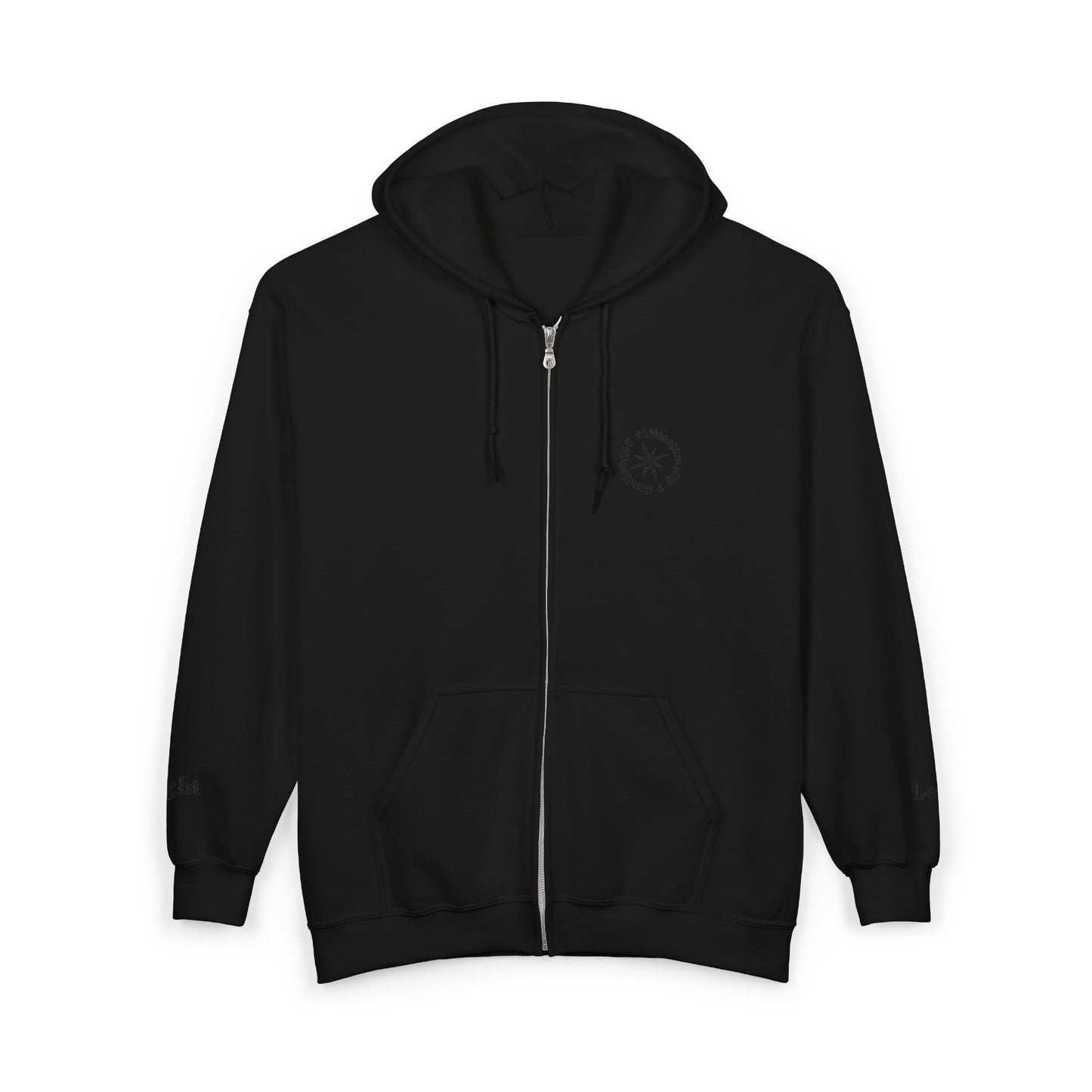 Black Directionally Challenged Full-Zip Hooded Sweatshirt (with subtle hints)