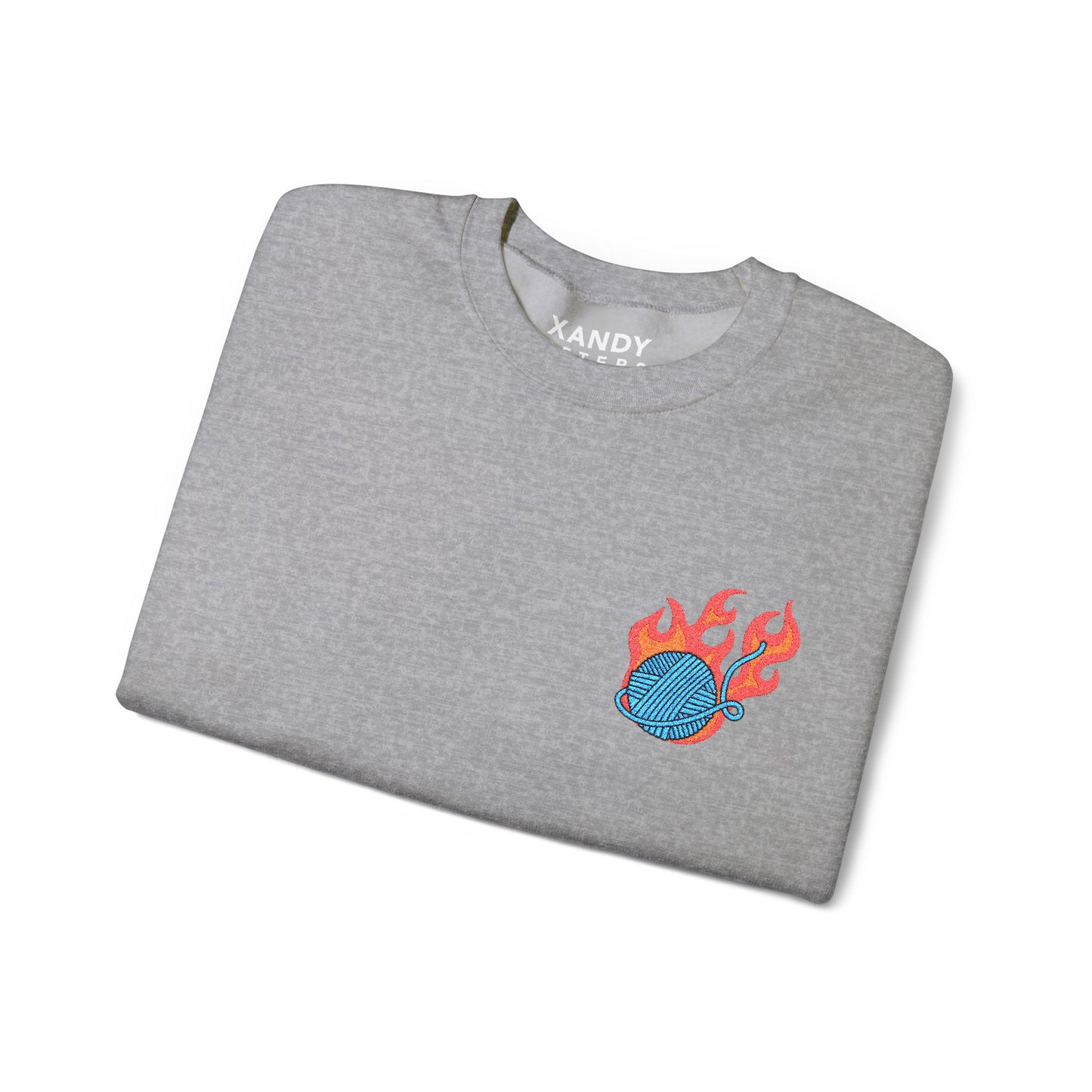 Great Balls Of Fire Crewneck Sweatshirt – Flaming Blue Yarn Ball Graphic