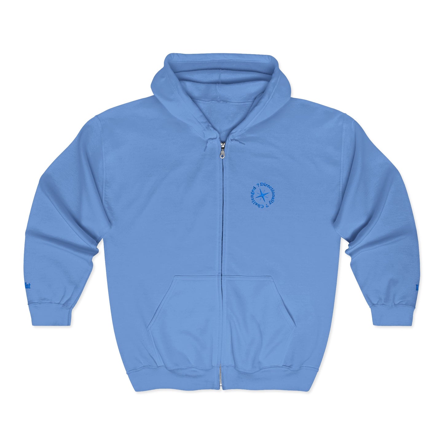 Light Blue Directionally Challenged Full-Zip Hooded Sweatshirt (with subtle hints)