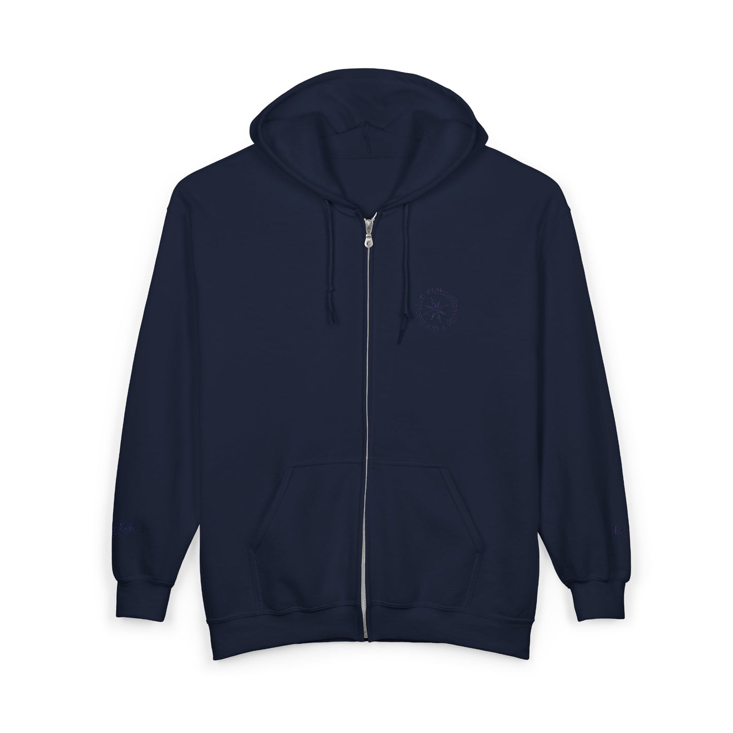 Navy Blue Directionally Challenged Full-Zip Hooded Sweatshirt (with subtle hints)
