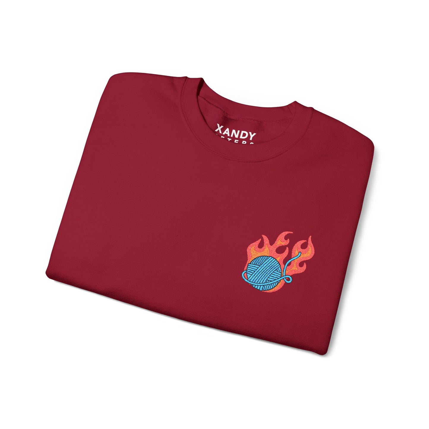 Great Balls Of Fire Crewneck Sweatshirt – Flaming Blue Yarn Ball Graphic