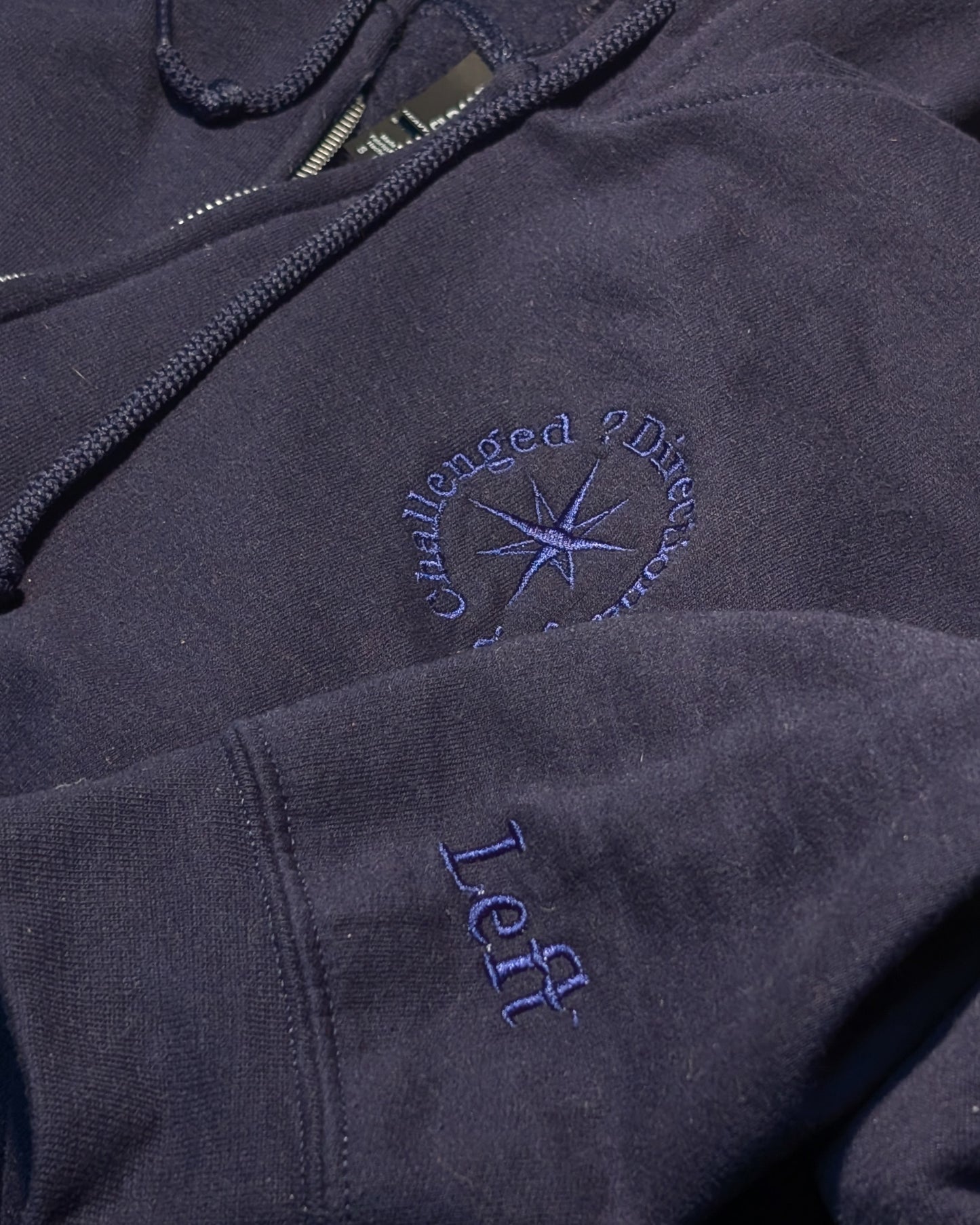 Navy Blue Directionally Challenged Full-Zip Hooded Sweatshirt (with subtle hints)