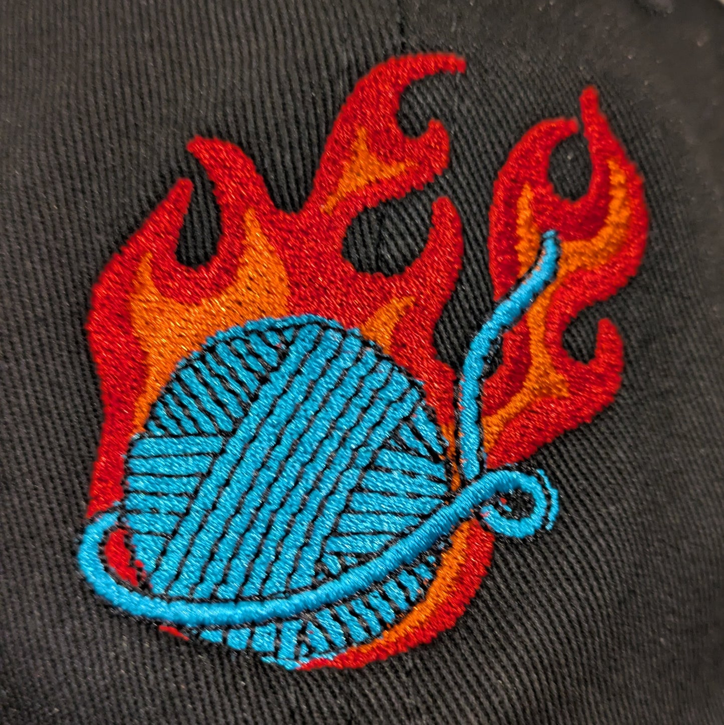 Baseball Cap with Flaming Yarn Embroidery