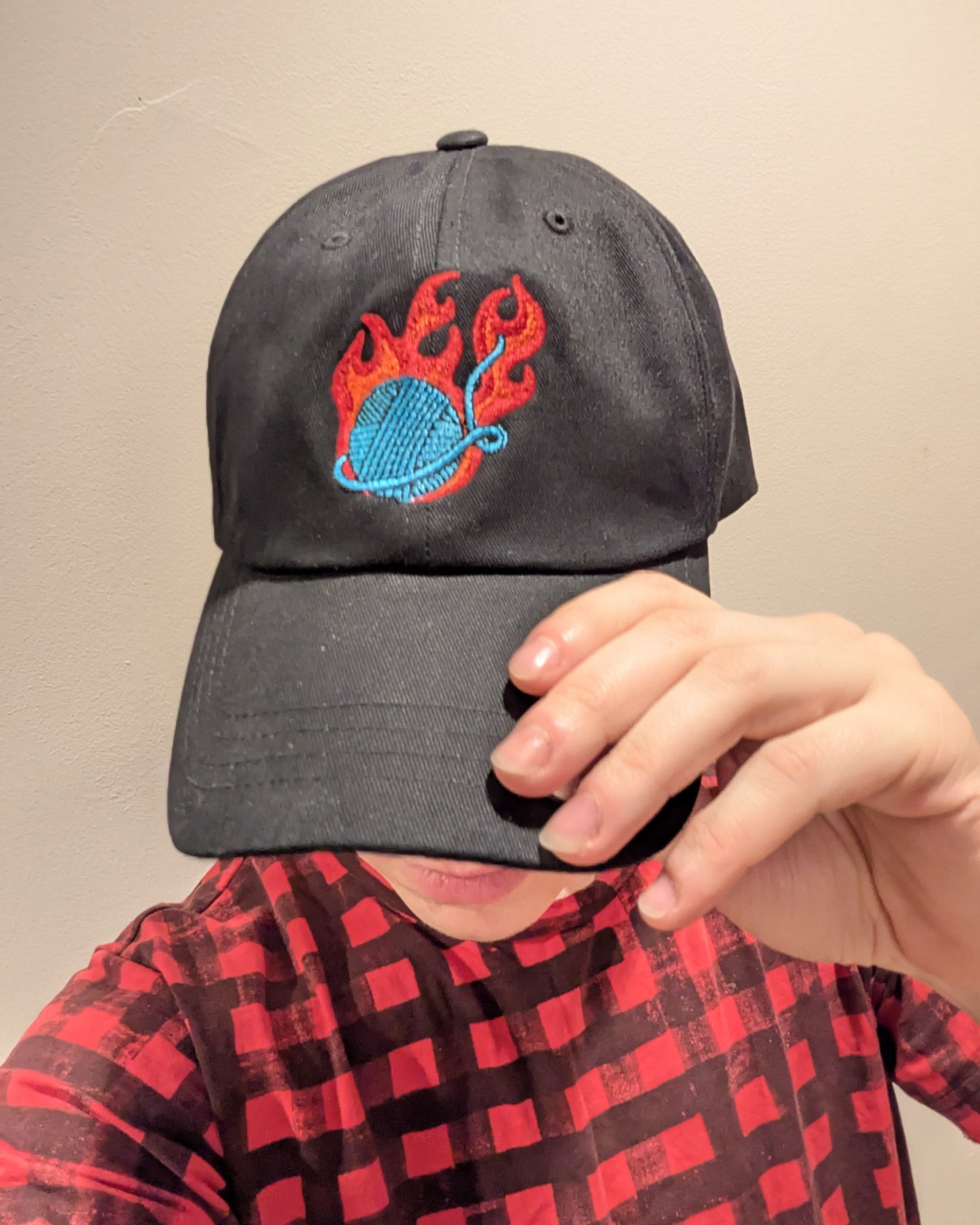 Baseball Cap with Flaming Yarn Embroidery