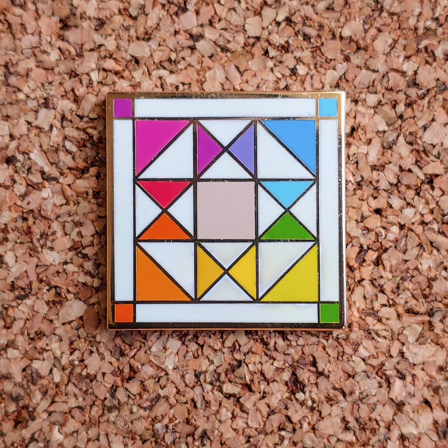 Quilt Star Block Enamel Pin- Rainbow