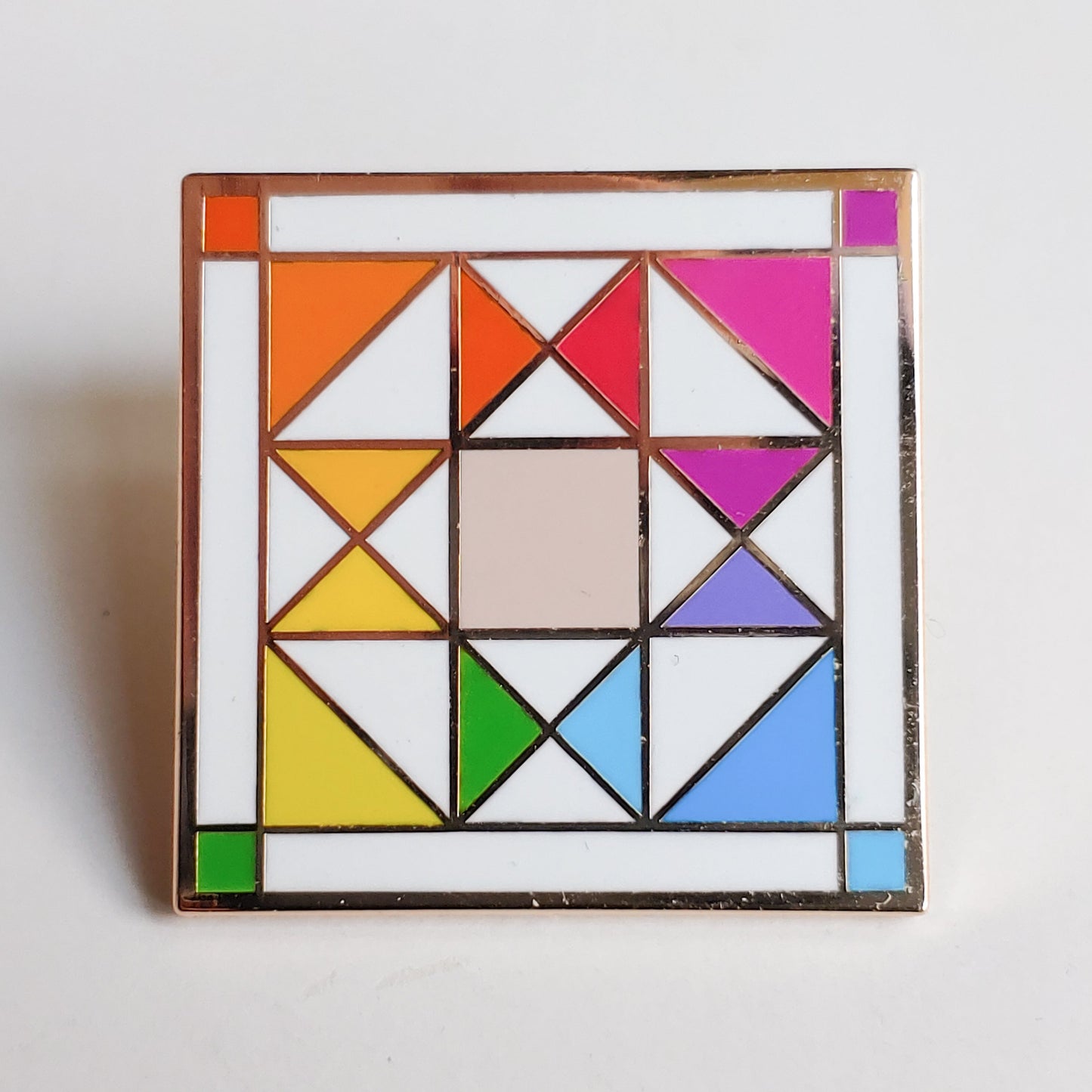 Quilt Star Block Enamel Pin- Rainbow