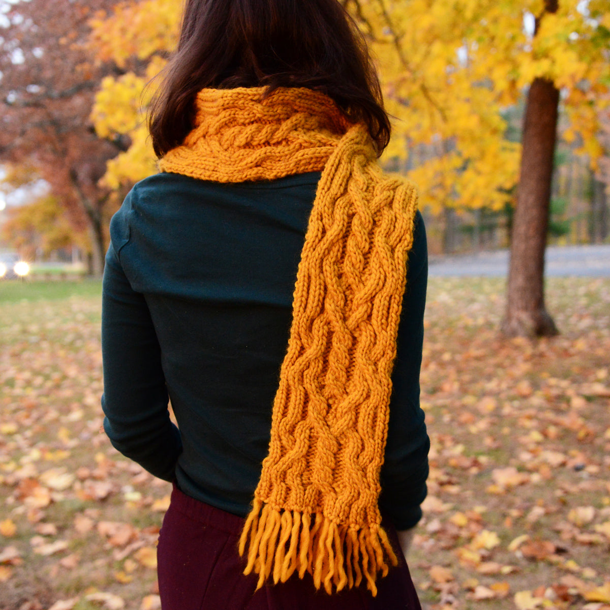 Double Mustard Scarf Knitting Pattern