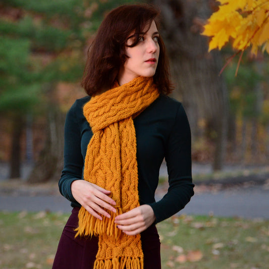 Double Mustard Scarf Knitting Pattern