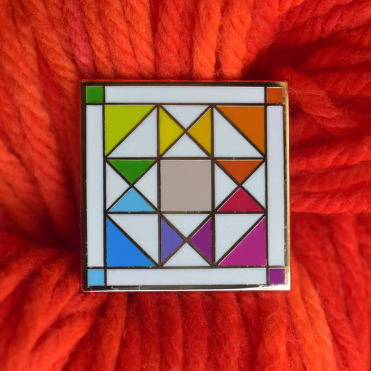 Quilt Star Block Enamel Pin- Rainbow