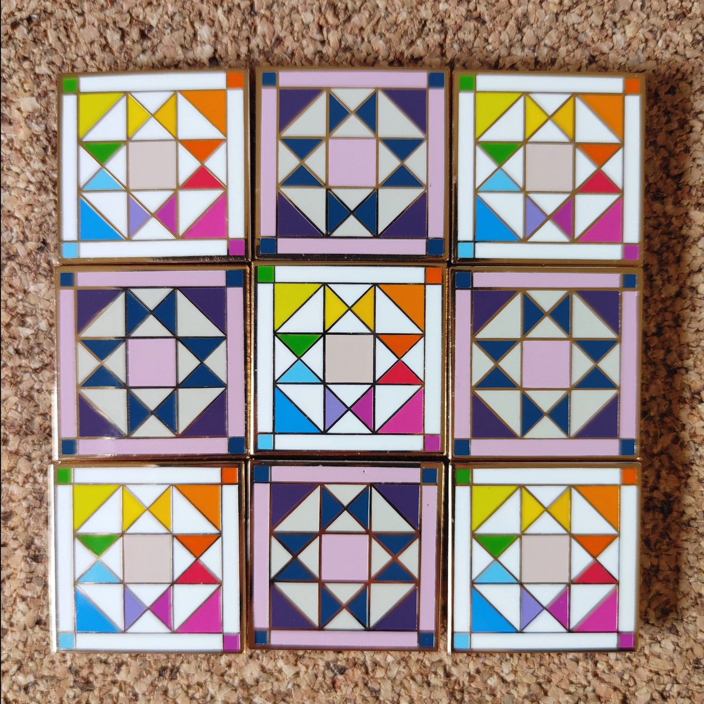 Quilt Star Block Enamel Pin- Rainbow